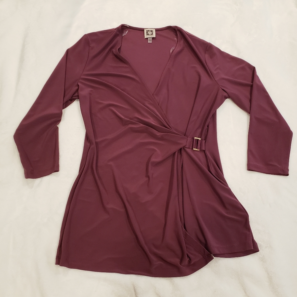 Anne Klein Plum 3/4 Length Sleeve Blouse Top